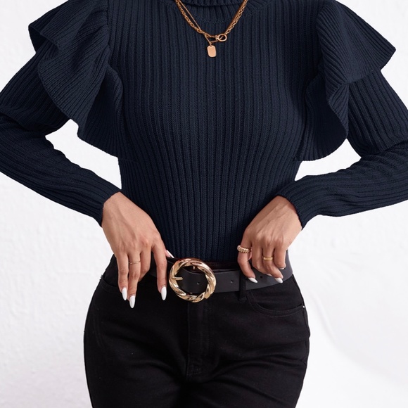 Turtle Neck Ruffle Trim Sweater - Picture 3 of 8